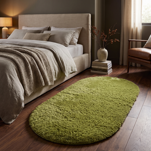 Oval Plush Non-Slip Backed Carpet Rug - Green - lifestyle