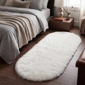 Oval Plush Non-Slip Backed Carpet Rug - White - lifestyle