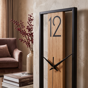 Silent Minimalist Open Frame Wood and Metal Wall Clock - detail