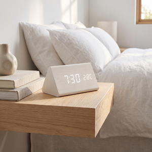 LED Smart Voice-Controlled Wooden Alarm Clock - White - Triangle - lifestyle