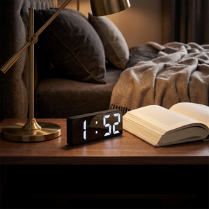 Digital LED Mirror Face Alarm Clock - Midnight Black - lifestyle v2