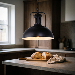 Ember Industrial Vintage Dome Pendant Light - Black White - lifestyle v2