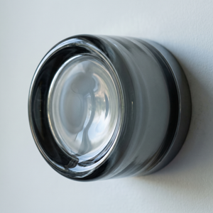 Halo Dimpled Cast Glass Round Wall Sconce - Smoke - detail glass unlit