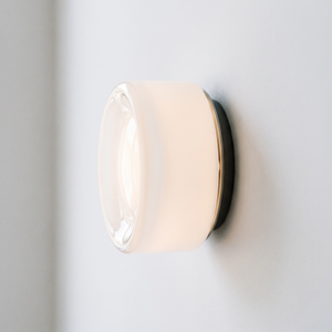 Halo Dimpled Cast Glass Round Wall Sconce - White - detail side profile