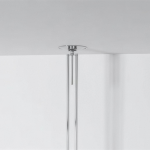 Close up of the Oris ceiling plate and telescoping tension rod pressed against the ceiling