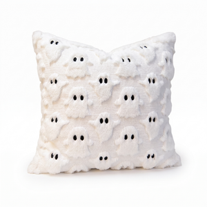 Plush 3D ghost cushion cover on pure white background