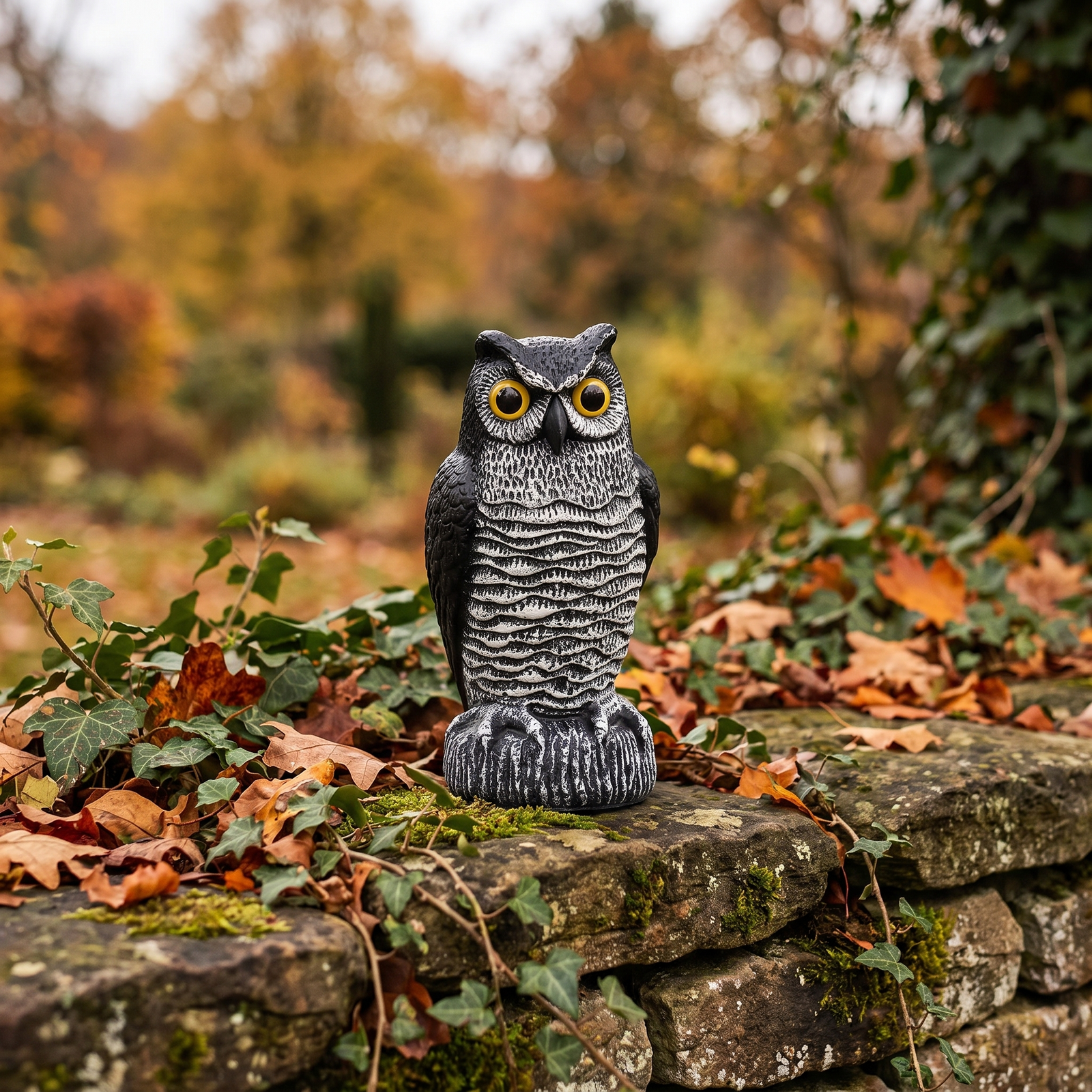 Realistic owl statue on pure white background