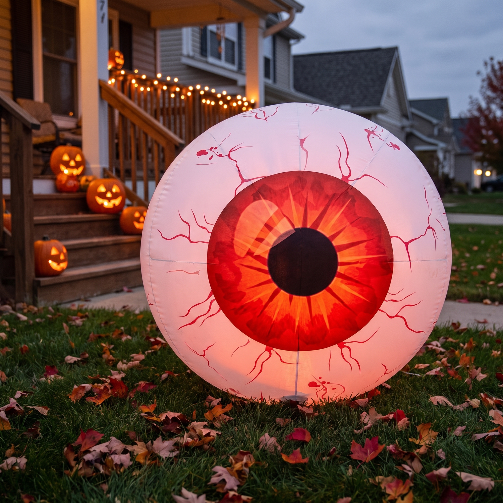 Inflatable bloodshot eyeball Halloween decoration on a white background