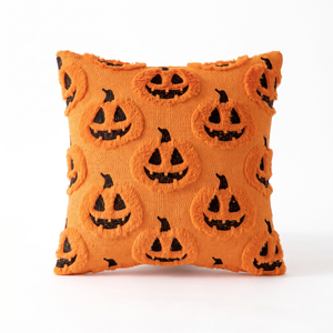 Faux fleece pumpkin cushion cover on a white background