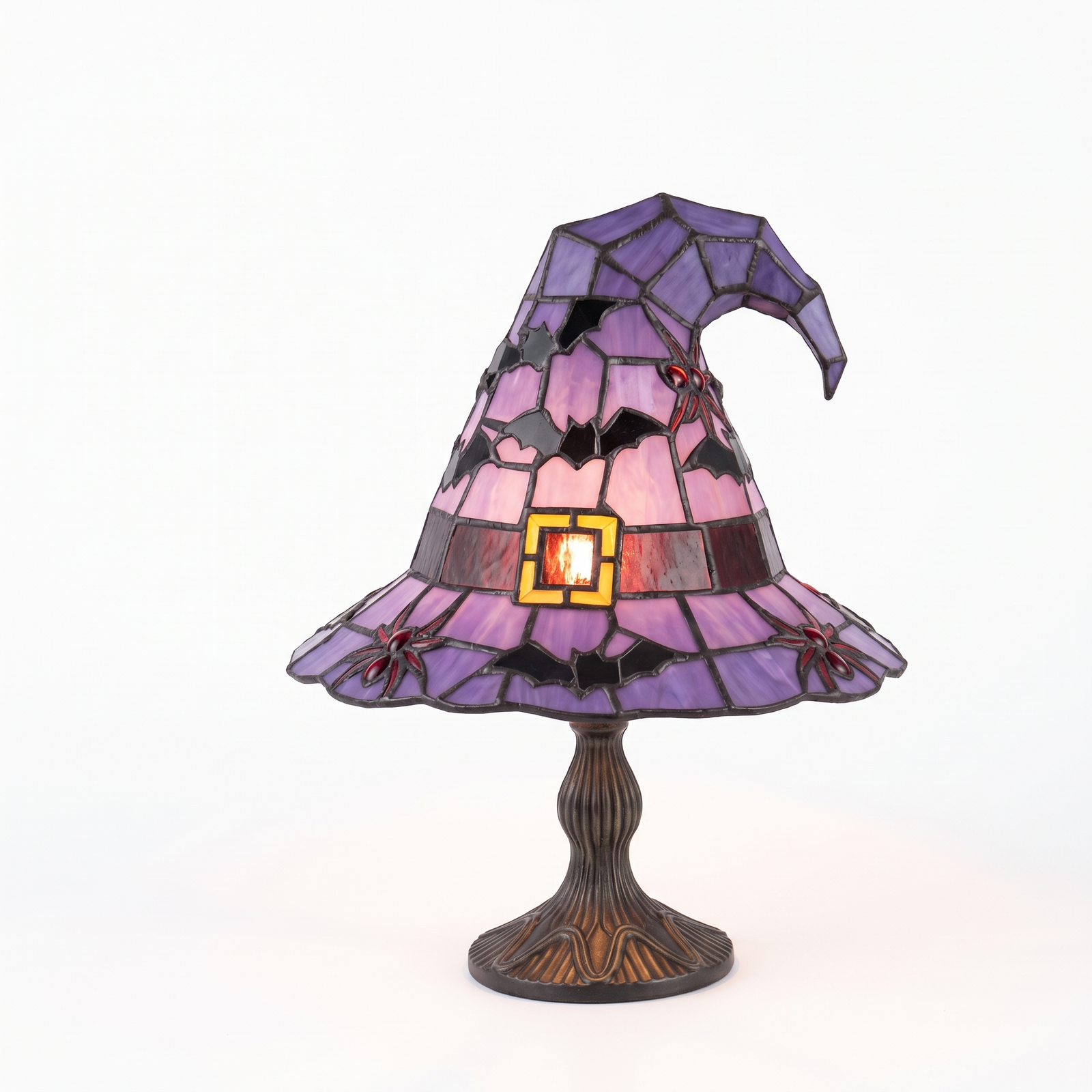 Stained glass witch hat lamp on a white background