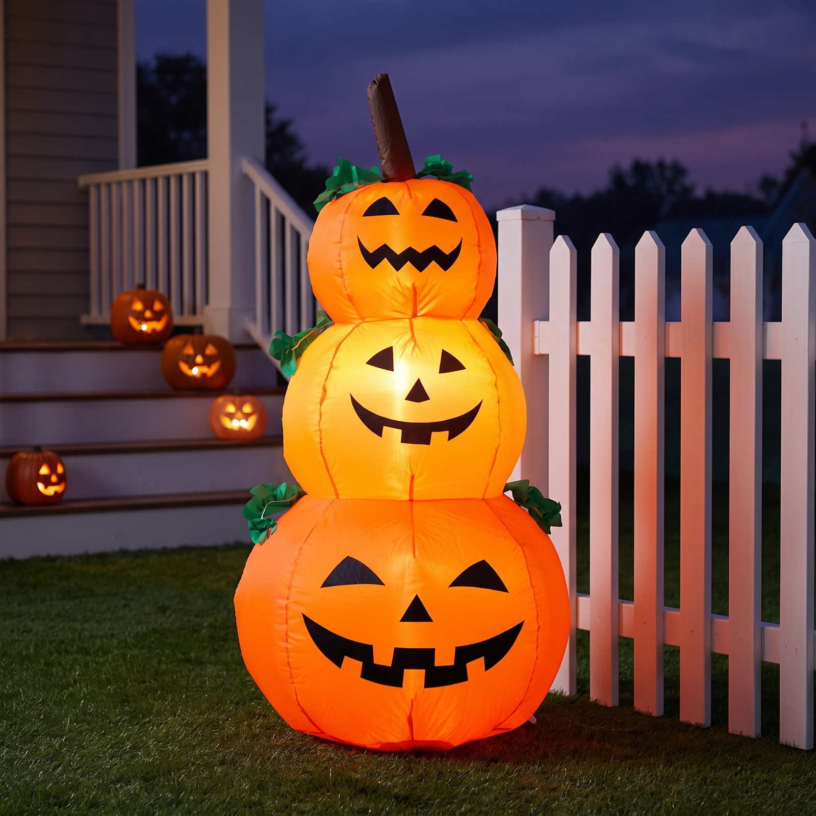 Inflatable stacked pumpkin decoration on a white background