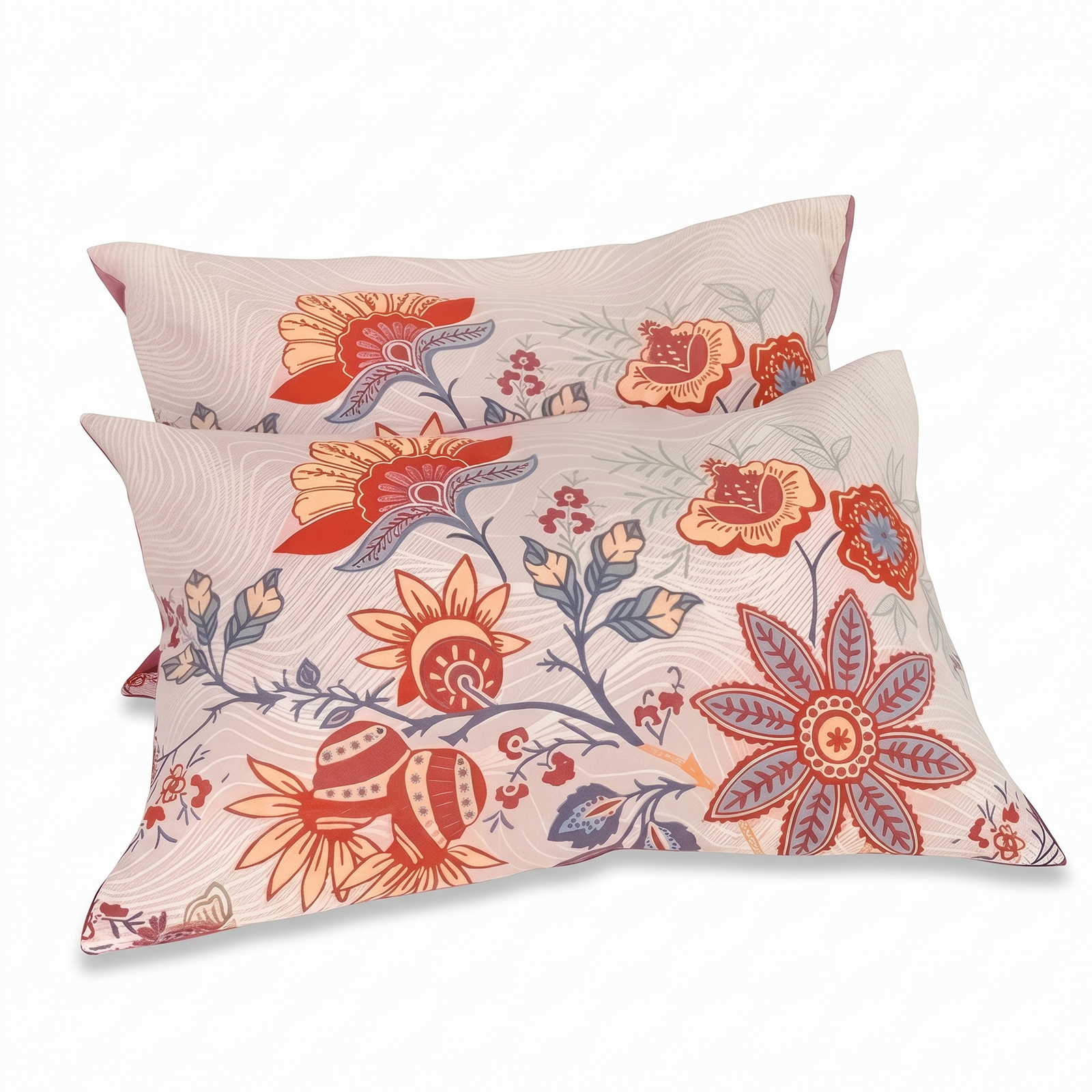 Rustic floral boho cotton pillowcases on a white background