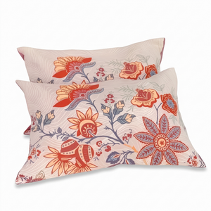 Rustic floral boho cotton pillowcases on a white background