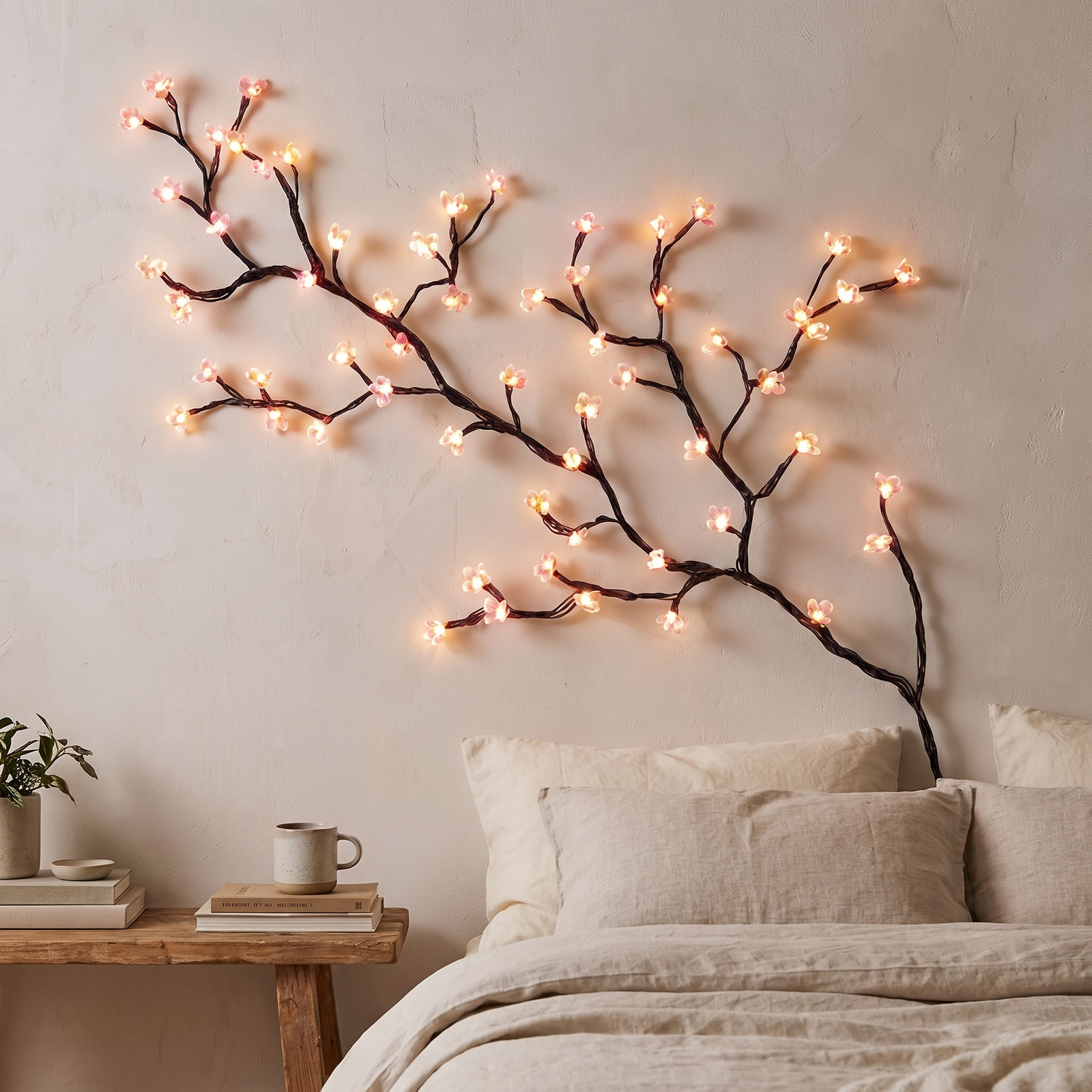 LED blossom branch wall light on a white background
