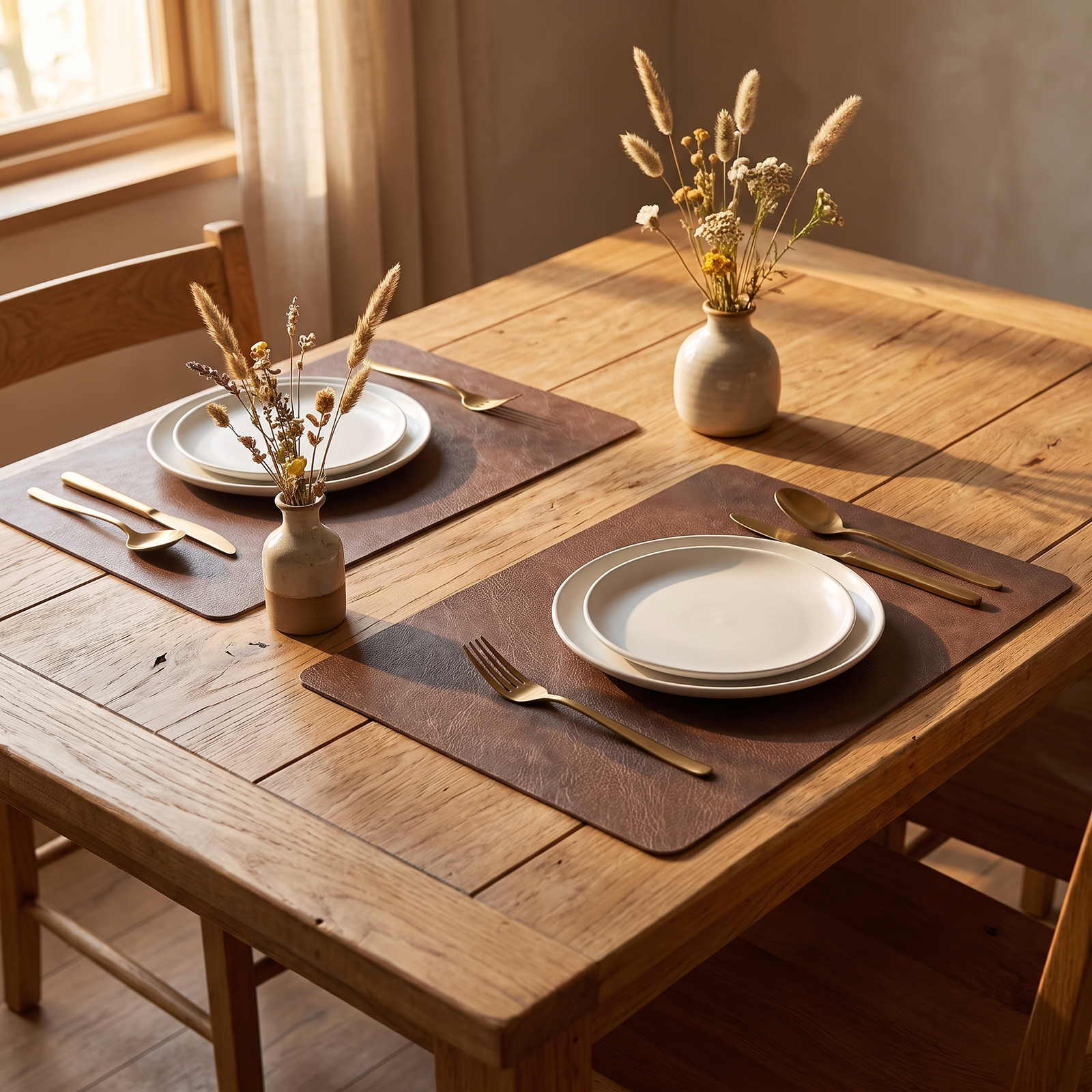 Double sided faux leather placemats on a white background