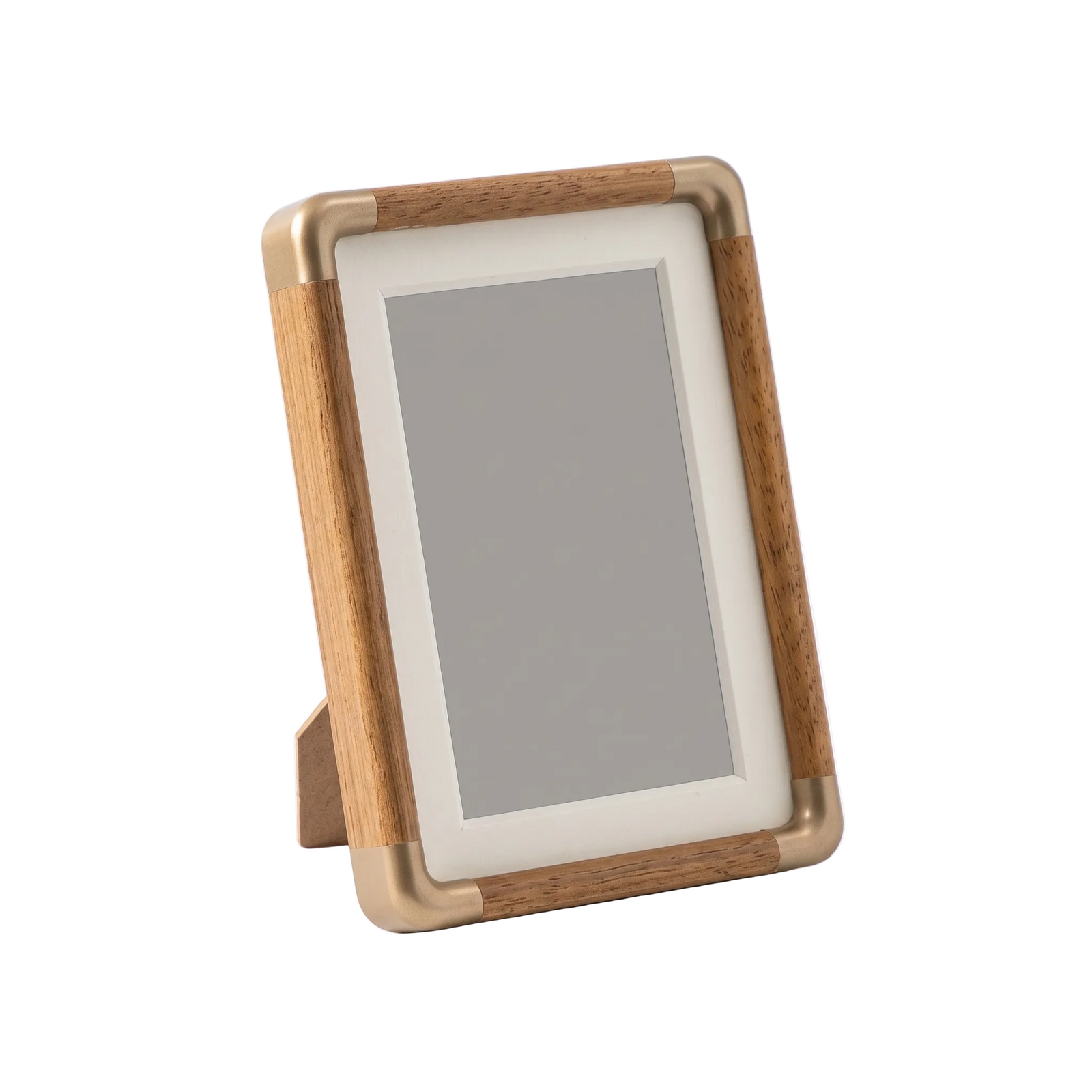 Solid wood tabletop photo frame on a white background