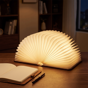 Brown finish book lamp glowing on a study desk
