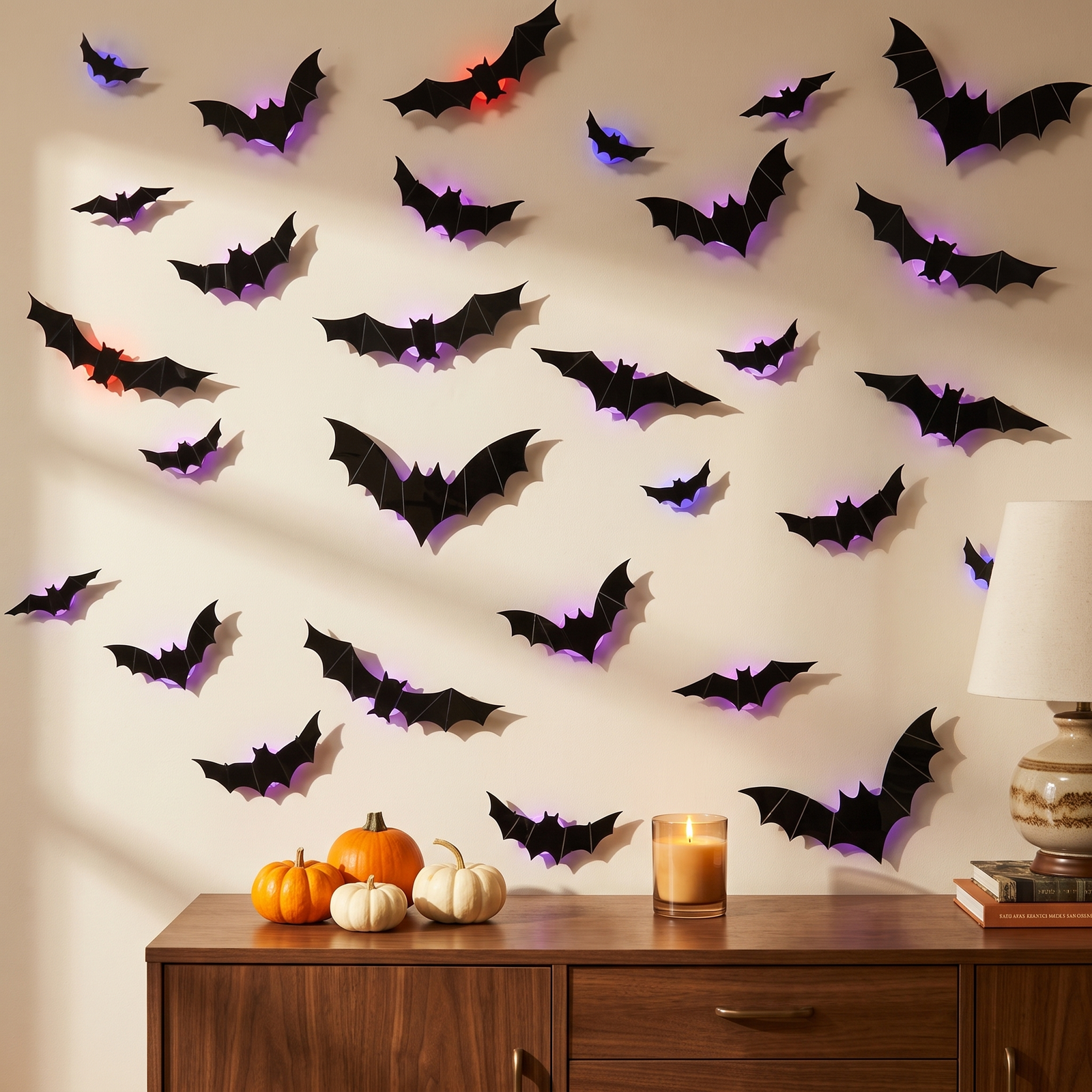 3D Bat Wall Decor for Halloween with LED Accents