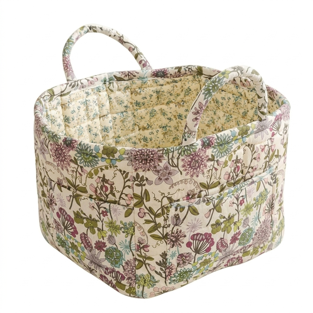 Delicate Floral Print Canvas Storage Basket