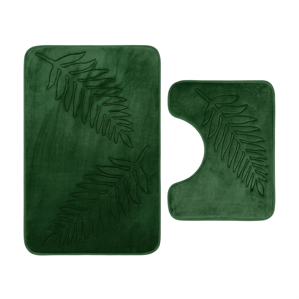 2 Piece Leaf Pattern Memory Foam Bath Mat Set