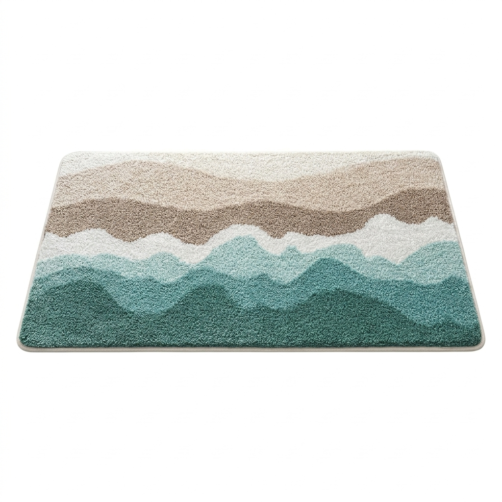 Non Slip Coastal Wave Pattern Bath Mat