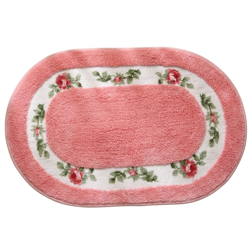 Plush Floral Oval Bath Mat