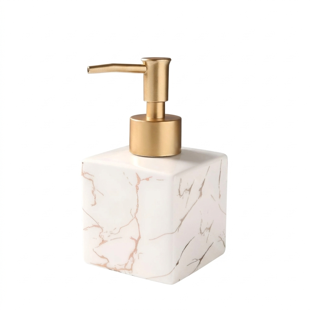 Marble Ceramic Soap Dispenser With Gold Pump