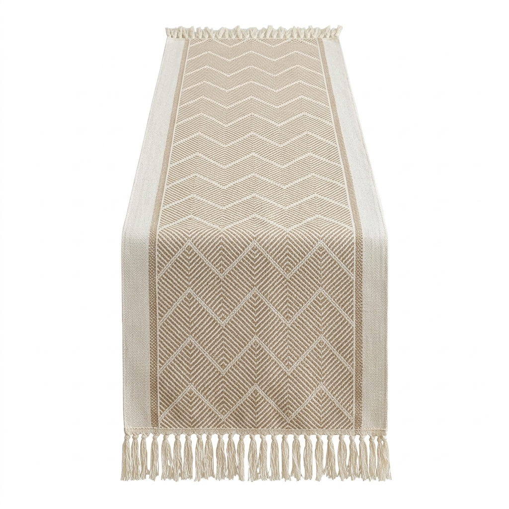Woven Zigzag Loom Table Runner With Tassels
