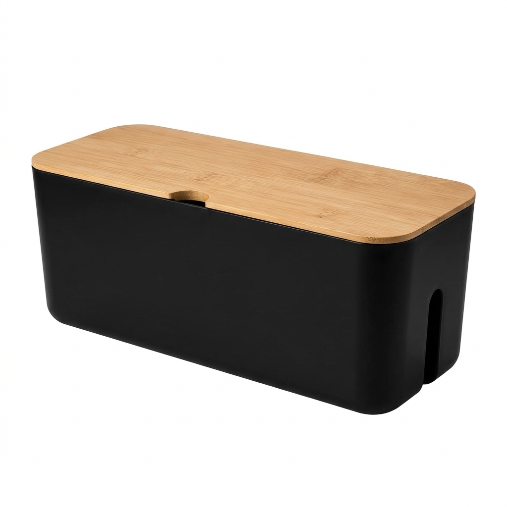 Bamboo Lid Cord Tidy Cable Organizer Box