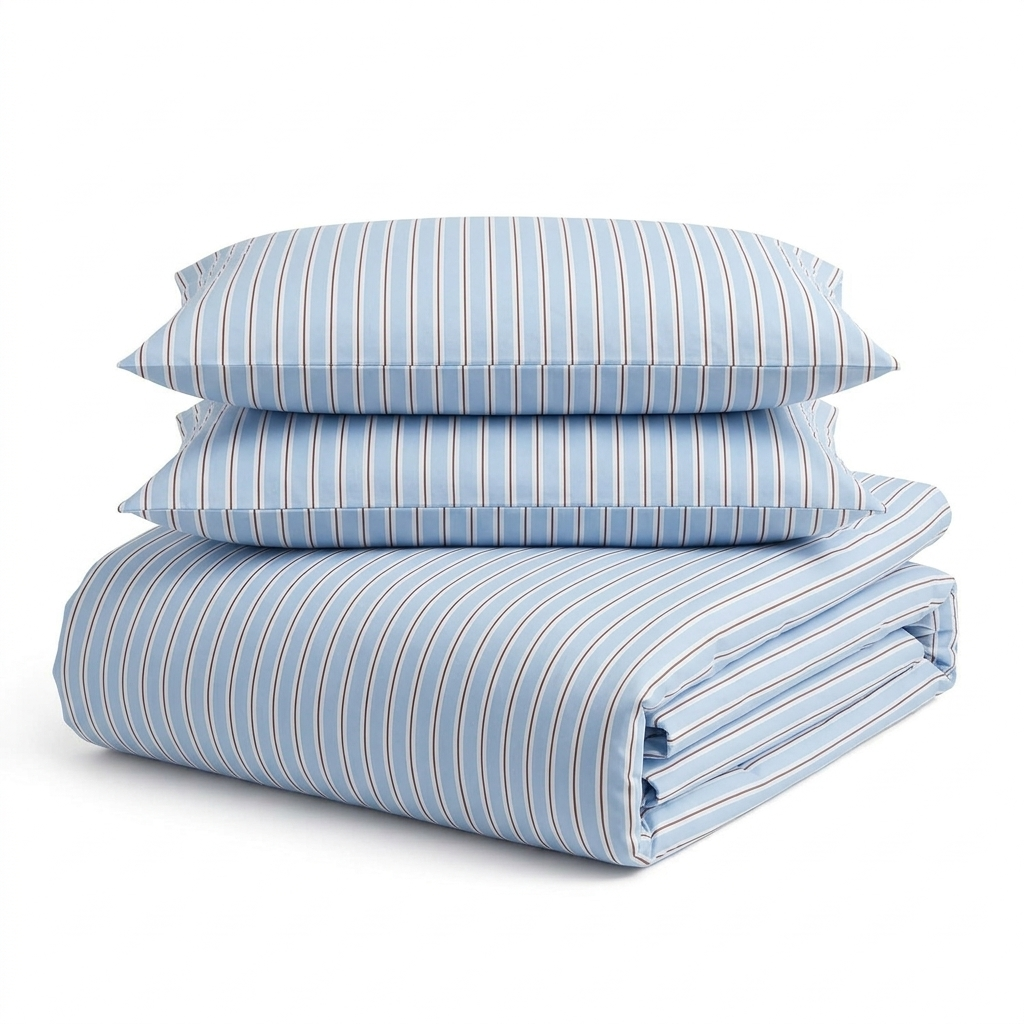 Striped Sky Blue Duvet Cover Bedding Set