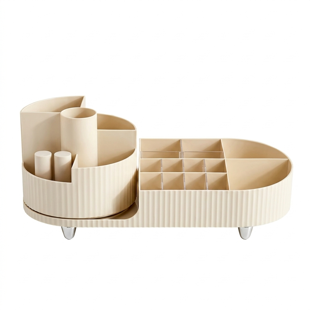 Pleated Desktop Makeup Organizer With Rotating Platform