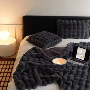 Rabbit Faux Fur Double Lined Blanket Throw