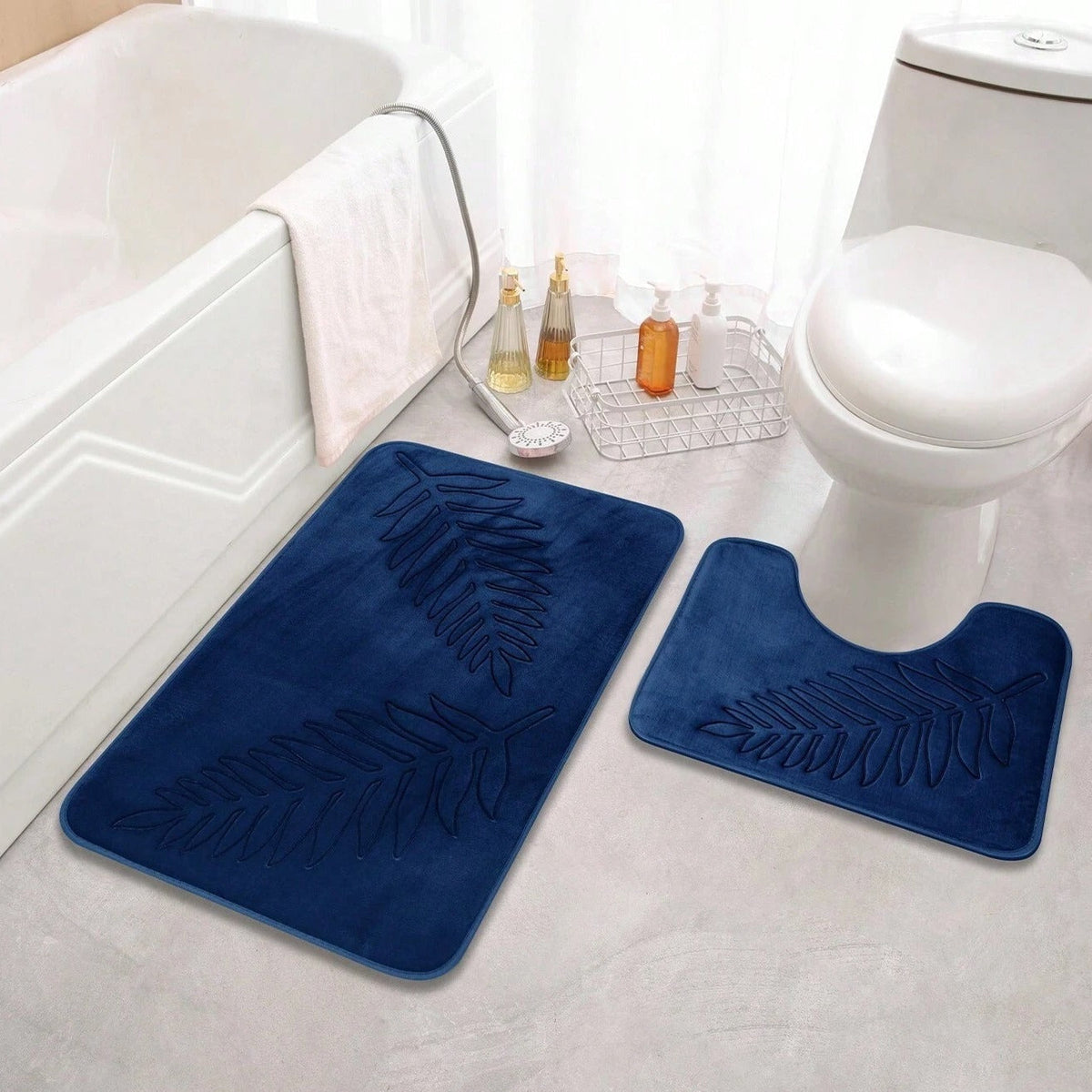 2 Piece Leaf Pattern Memory Foam Bath Mat Set