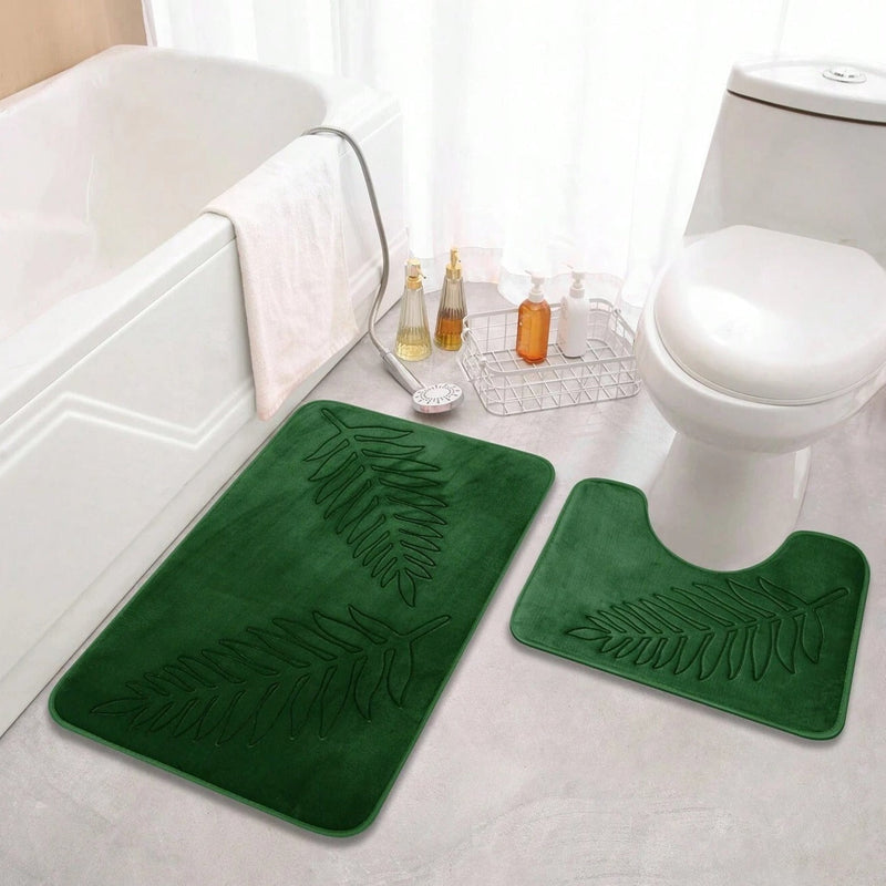 2 Piece Leaf Pattern Memory Foam Bath Mat Set