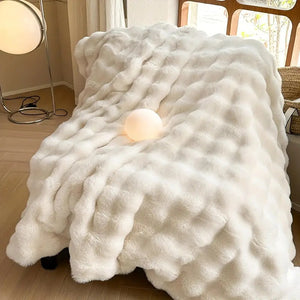 Rabbit Faux Fur Double Lined Blanket Throw