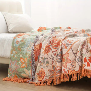 Rustic Floral Boho 100% Cotton Throw Blanket