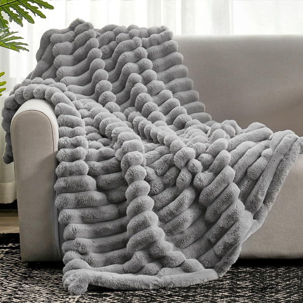Striped Plush Textured Throw Blanket