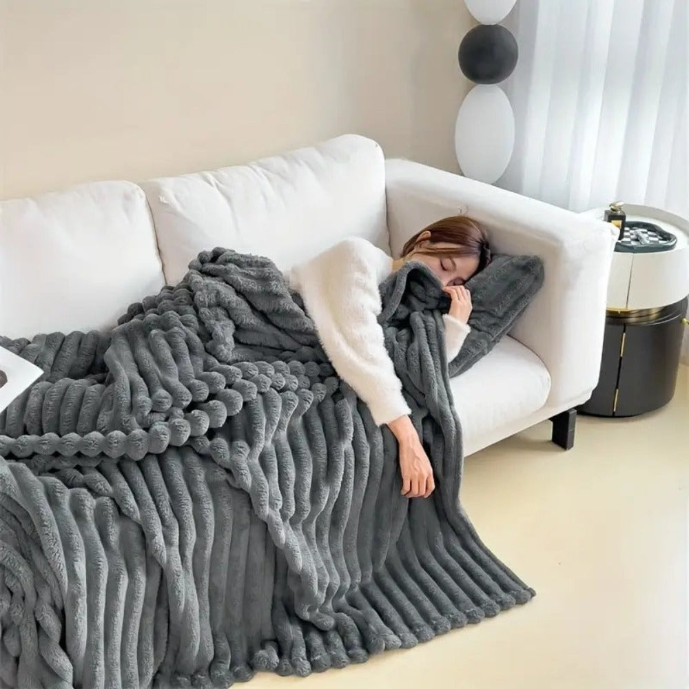 Striped Plush Textured Throw Blanket