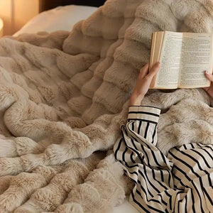 Rabbit Faux Fur Double Lined Blanket Throw
