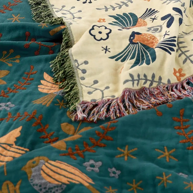 Reversible Scandinavian Bird 100% Cotton Blanket