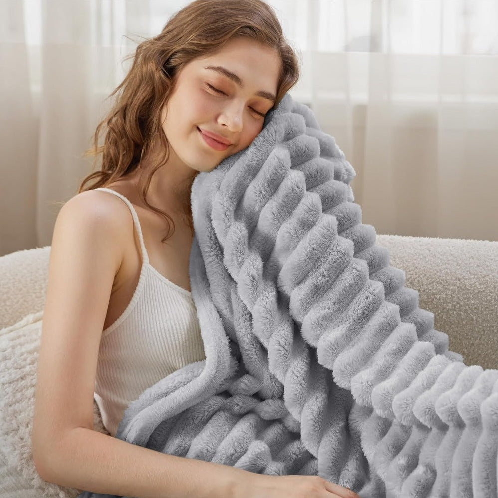 Striped Plush Textured Throw Blanket
