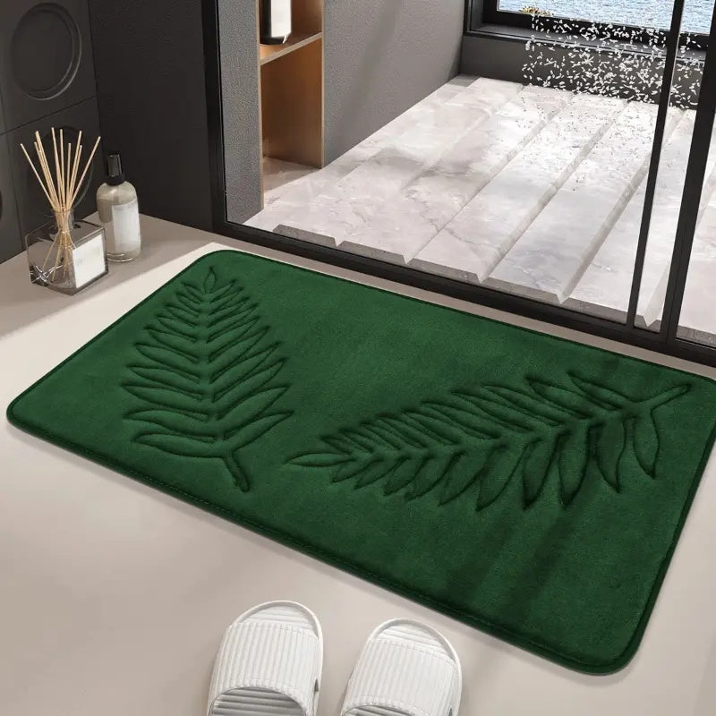 2 Piece Leaf Pattern Memory Foam Bath Mat Set