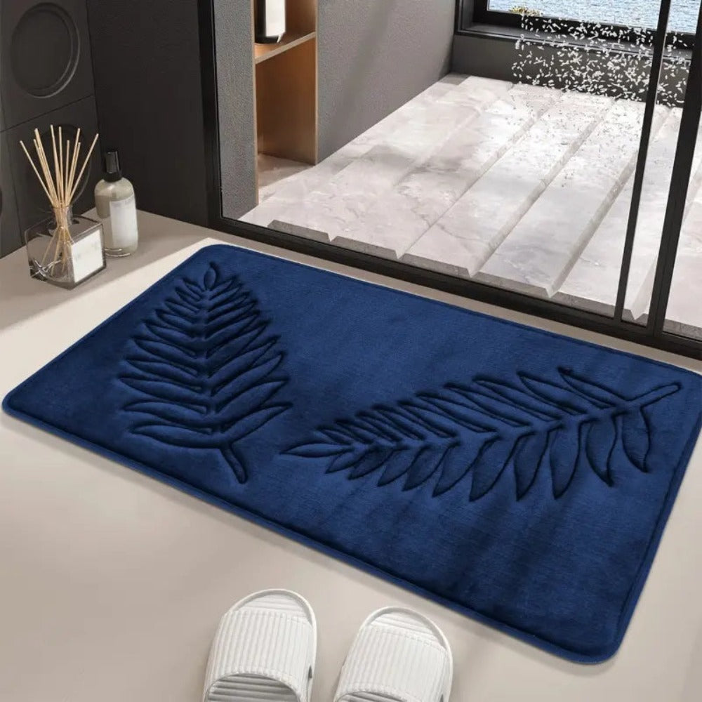2 Piece Leaf Pattern Memory Foam Bath Mat Set