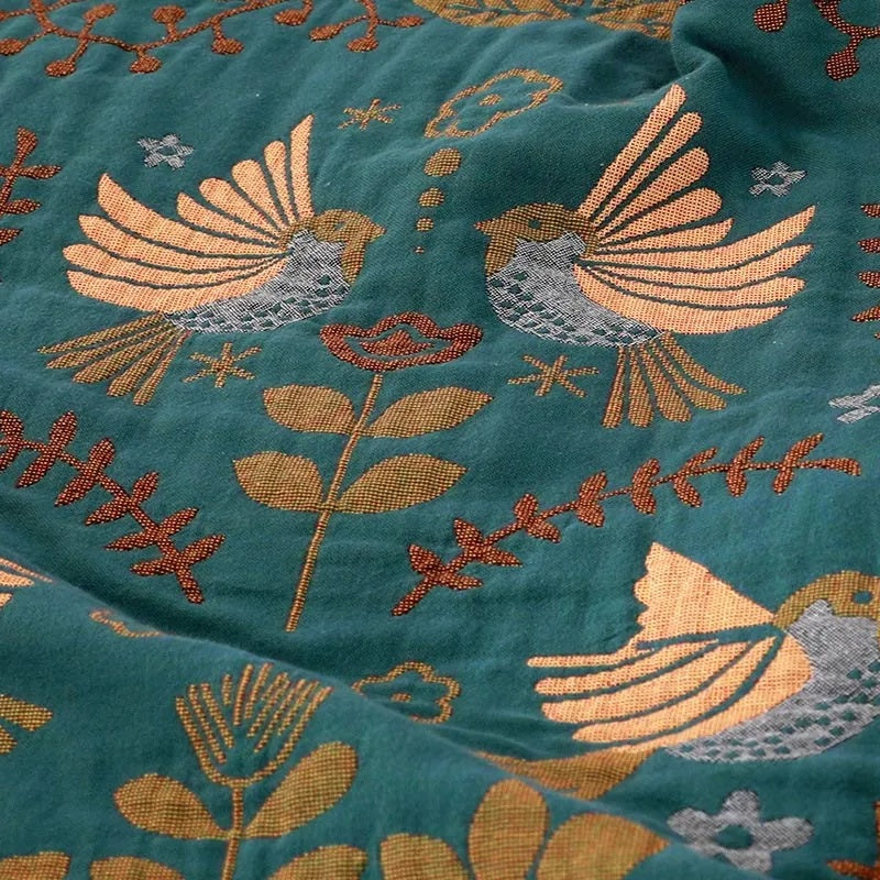 Reversible Scandinavian Bird 100% Cotton Blanket