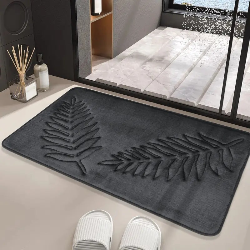 2 Piece Leaf Pattern Memory Foam Bath Mat Set