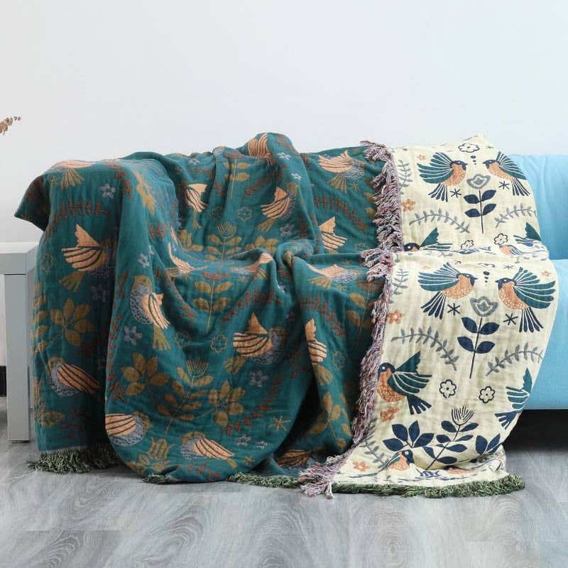 Reversible Scandinavian Bird 100% Cotton Blanket