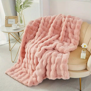 Rabbit Faux Fur Double Lined Blanket Throw