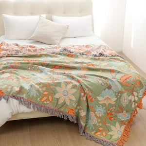 Rustic Floral Boho 100% Cotton Throw Blanket