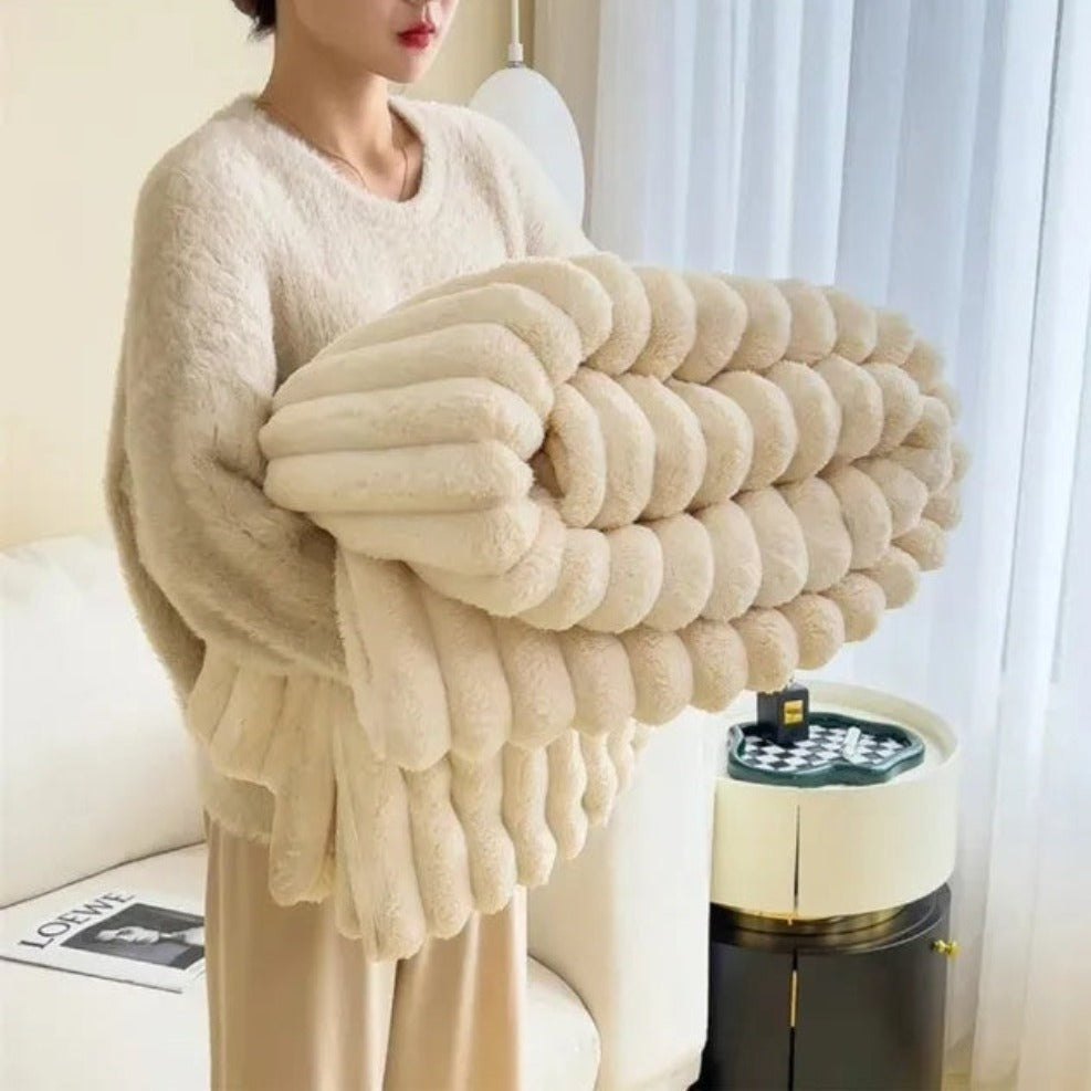 Striped Plush Textured Throw Blanket
