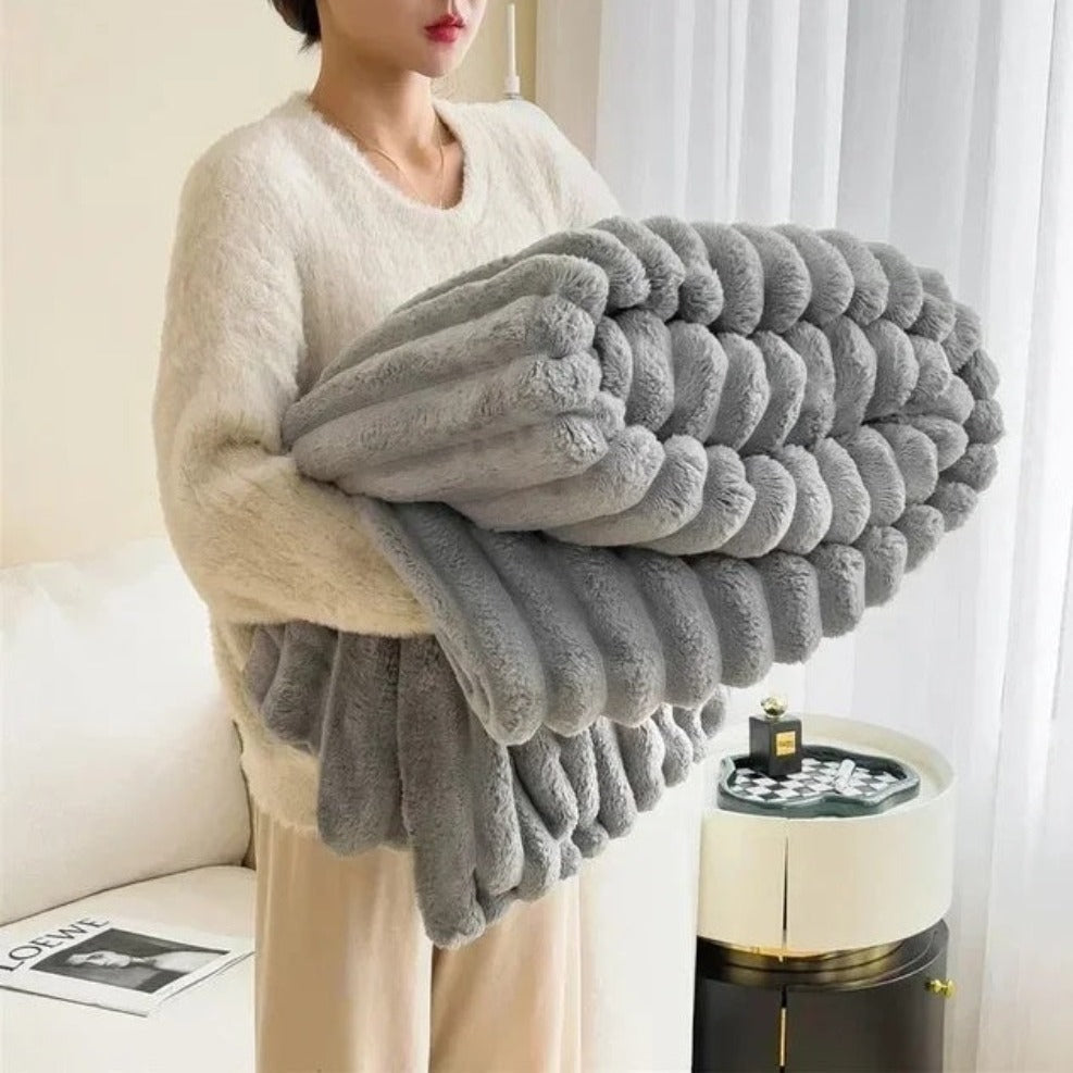 Striped Plush Textured Throw Blanket